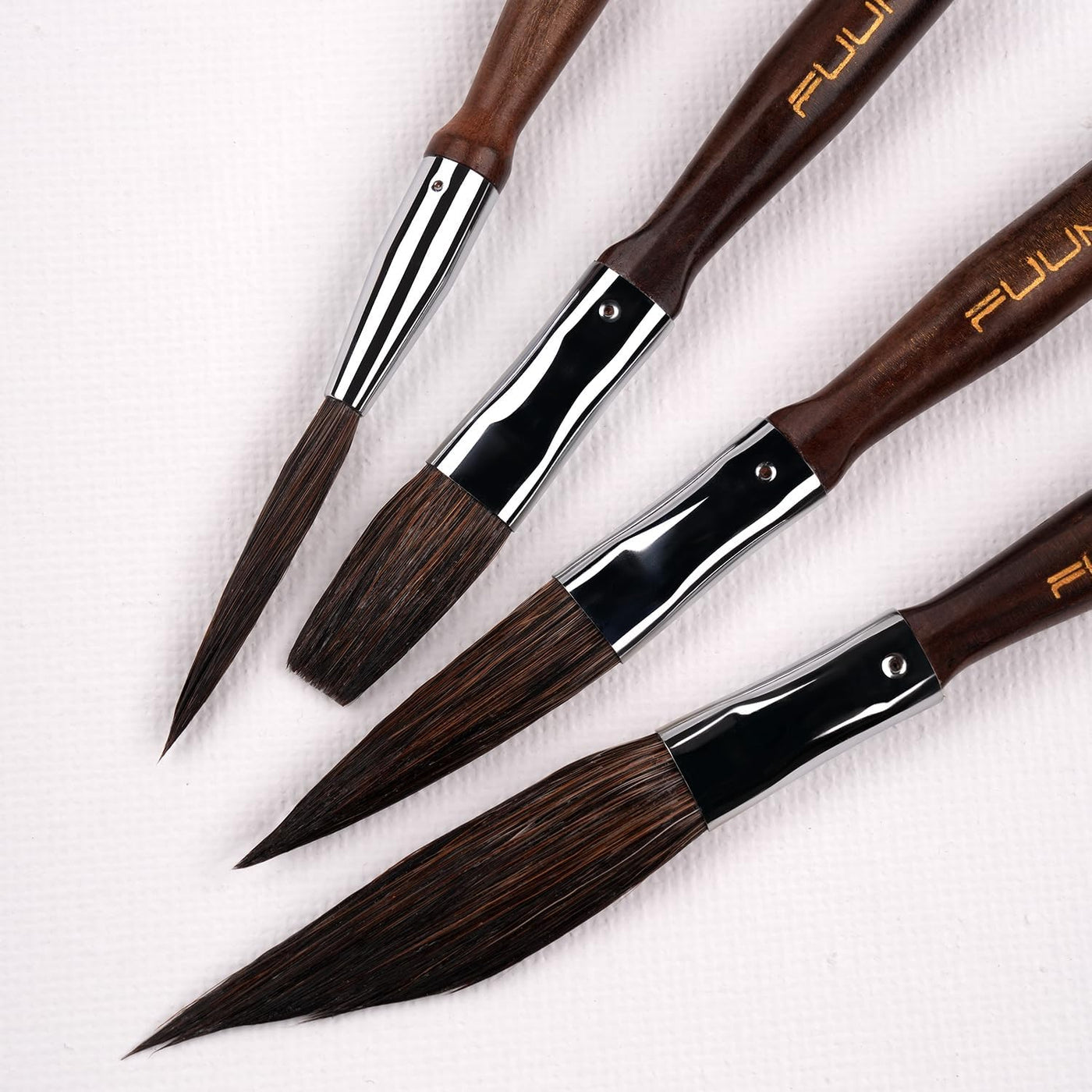 Fuumuui 4pcs Squirrel Hair Brush Set - Detail Script Liner, Scroll, Sword & Dagger Striper Brushes