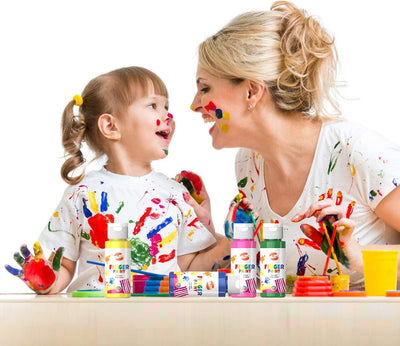 Early Learning Kids Paint Set Washable Finger Paint with Assorted Painting Brushes Sponges Portable Case for Kids Toddlers Drawing Gifts Age 3+