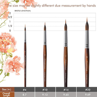 Watercolor Brushes Professional, Fuumuui 4Pcs Extended Needle Point Brushes Synthetic Extra Long Pinhead Brush with Sable Body for Fine Detailing - Watercolor Acrylic Gouache Inks Painting