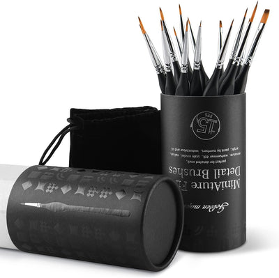 Golden Maple Miniature Paint Brushes, 15PC Model Brushes Micro Detail Paint Brush Set, Fine Detailing for Acrylics, Oils, Watercolors & Paint by Number, Figurine (Black)