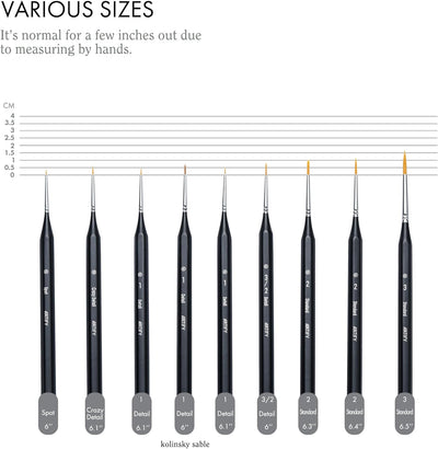 ARTIFY Miniature Detail Paint Brush Set: 9-Piece Round Fine Tip Small Model Paintbrushes, Thin Mini Tiny Micro Paint Brushes for Miniature Art Painting Accessories