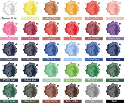 Acrylic Paint Set 30 Colors Craft Paints in Tubes with 10 Art Brushes Rich Pigment for Artists Beginners Kids Painting on Canvas Wood Fabric Crafts, 36ml/Tube