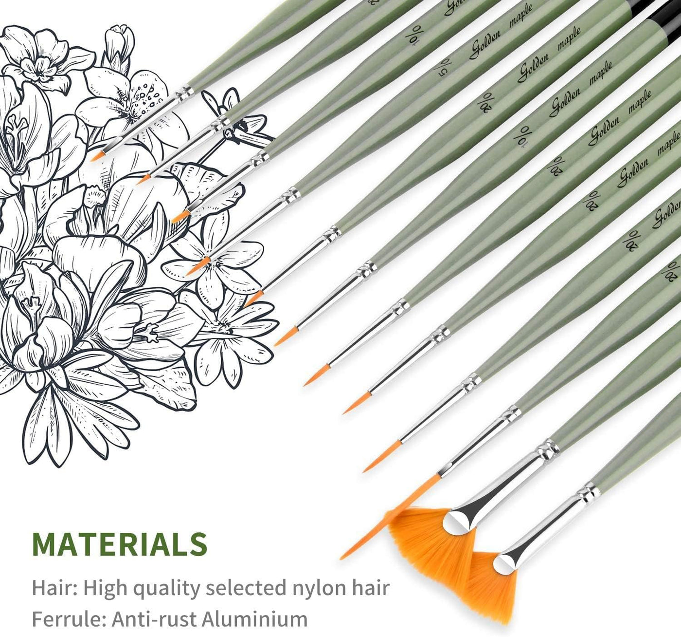 Golden Maple Detail Paint Brush Set, 12pcs Fine Miniature Paint Brushes Kit with Fan Brush Perfect for Acrylic, Oil, Watercolor, Model, Face, Paint by Numbers