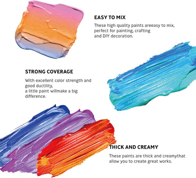 Acrylic Paint Set 30 Colors Craft Paints in Tubes with 10 Art Brushes Rich Pigment for Artists Beginners Kids Painting on Canvas Wood Fabric Crafts, 36ml/Tube