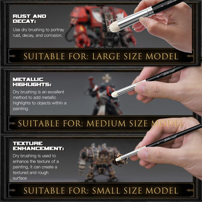 Golden Maple Dry Brush Miniature Painting Drybrush Set - 6PC Professional Modellers Miniature Paint Brushes for Miniatures, Model, Enamel & Fantasy Figurines Painting