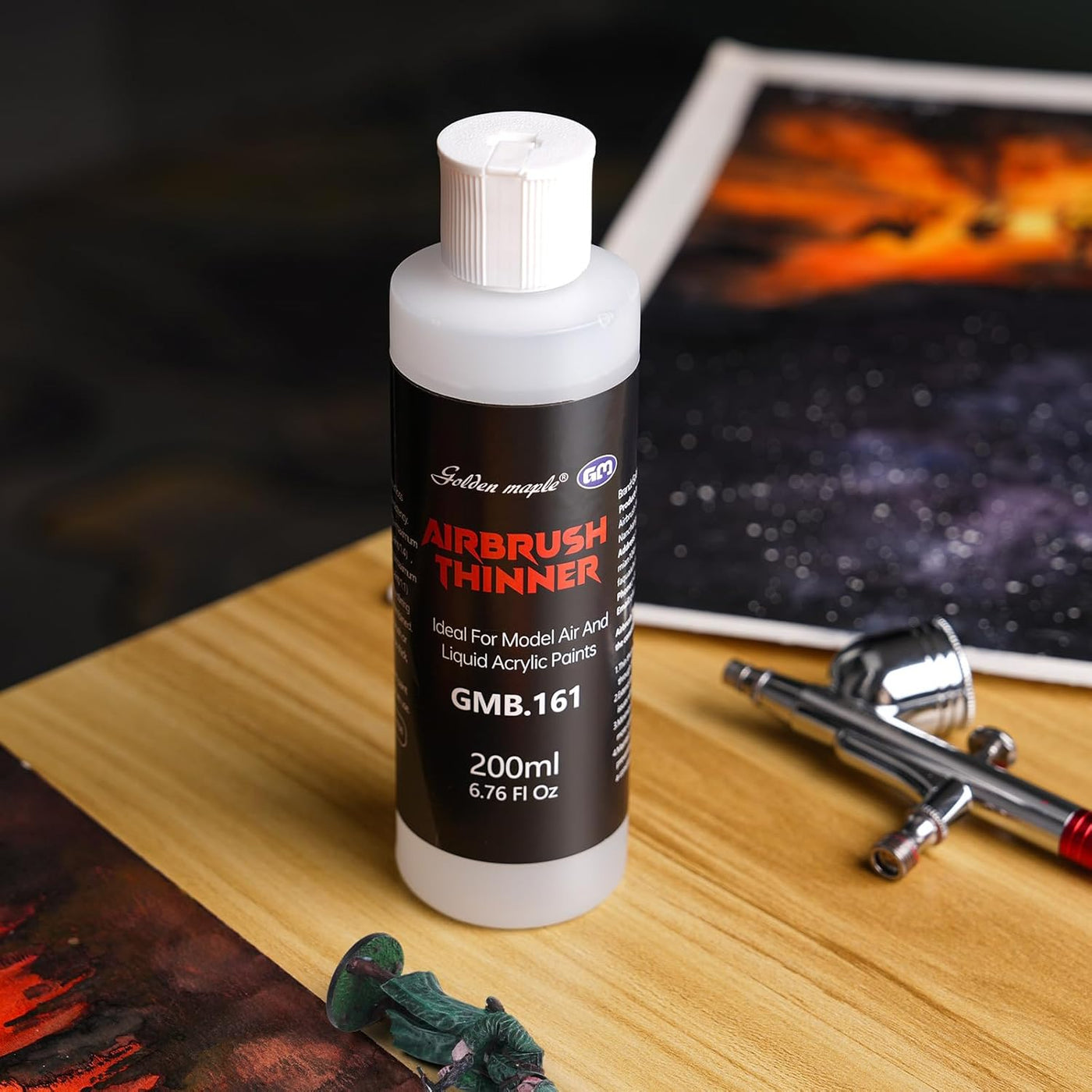 Golden Maple Airbrush Paint Thinner for Acrylic, Lacquer Paints - 6.76oz Fast-Drying Non-Toxic Solvent | Airbrush Flow Improver for Model Kit, Shoes, Plastic, Metal | Water-Based Acrylic Paint Thinner