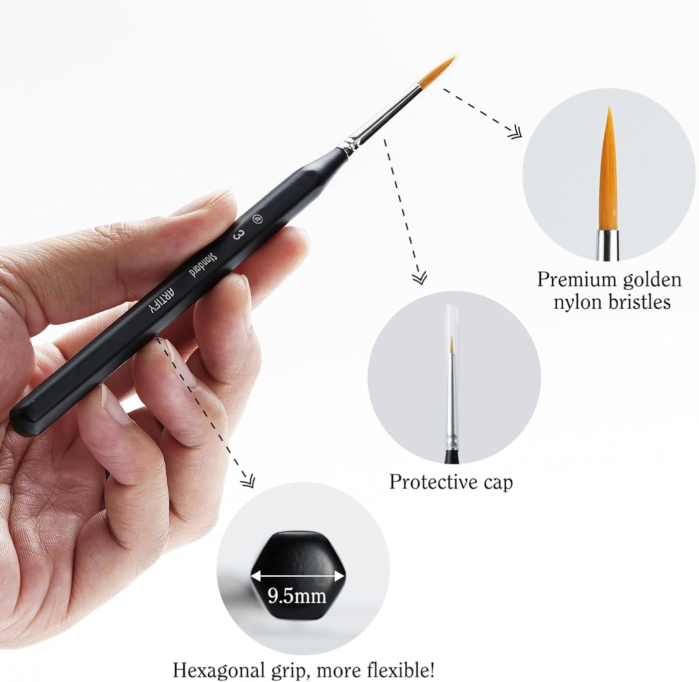 ARTIFY Miniature Detail Paint Brush Set: 9-Piece Round Fine Tip Small Model Paintbrushes, Thin Mini Tiny Micro Paint Brushes for Miniature Art Painting Accessories