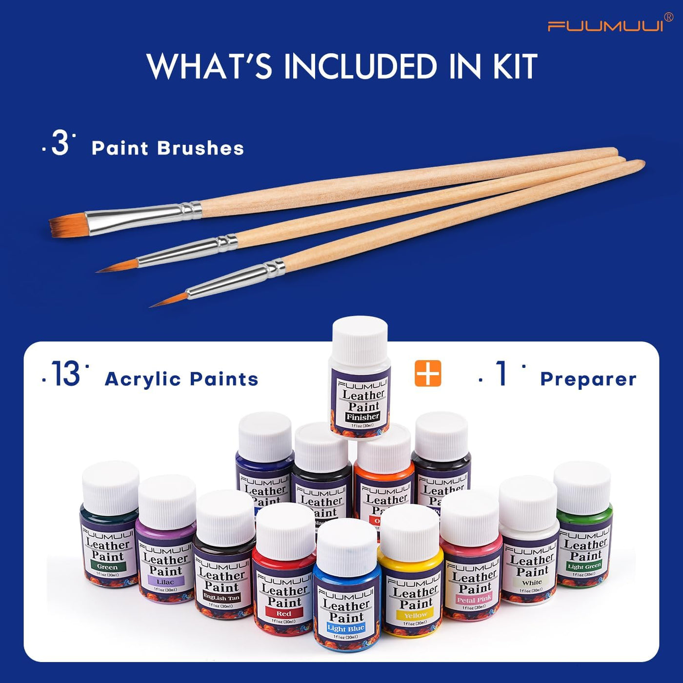 13 Colors Acrylic Leather Paint Kit for Shoes, Sneaker, Couches, Bags, Acrylic Leather Paint Set with Acrylic Finisher, Easily Customize Shoes, Boots, Jackets & More