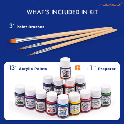 13 Colors Acrylic Leather Paint Kit for Shoes, Sneaker, Couches, Bags, Acrylic Leather Paint Set with Acrylic Finisher, Easily Customize Shoes, Boots, Jackets & More