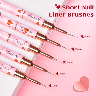 Nail Art Brushes Set - Eptbsdu 5PC Double Ended Nail Art Liner Brushes Striping Brushes for Short Strokes, Details, Blending, Elongated Lines 5/7/9/10/11/15/20/22/25/30mm
