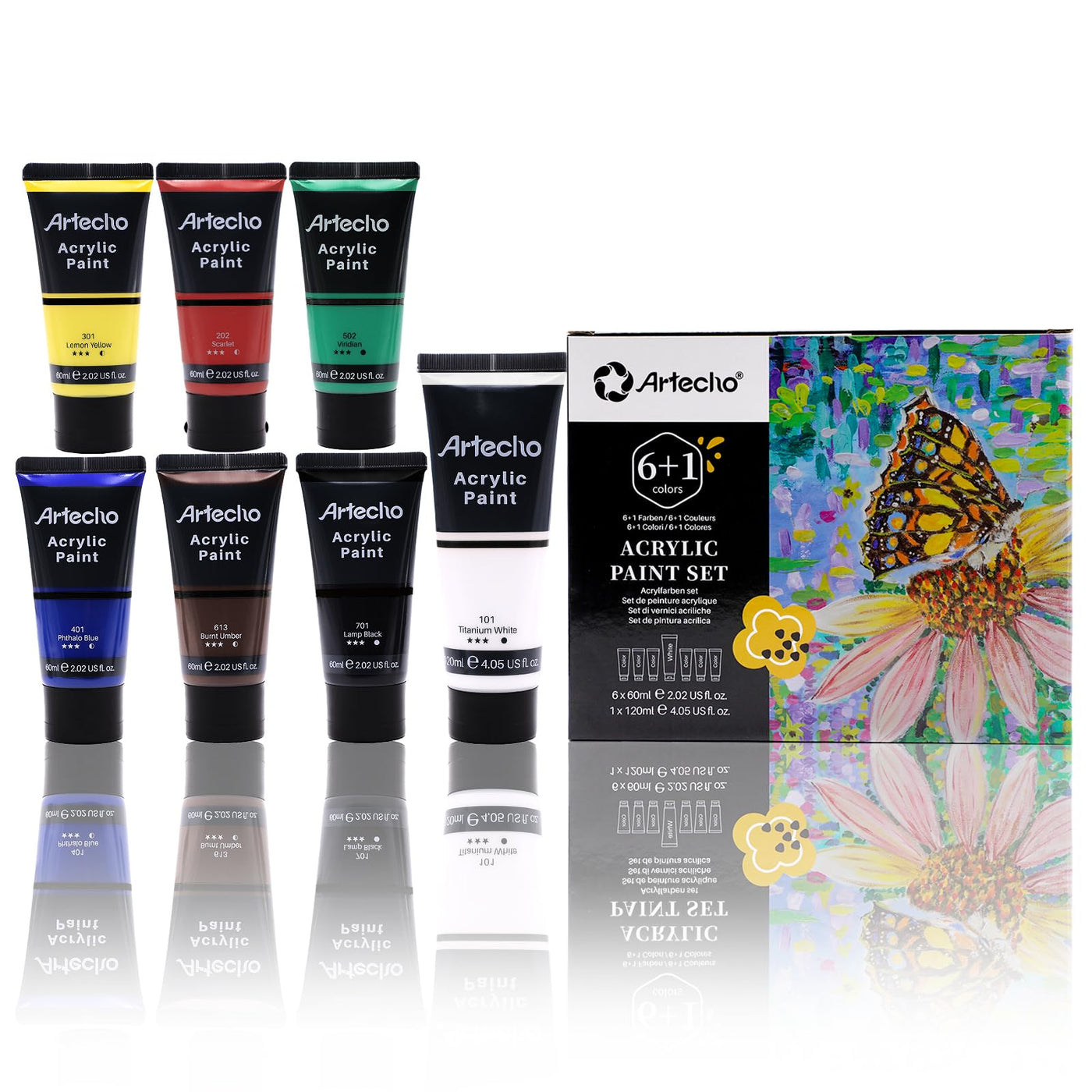 Artecho White Acrylic Paint, Titanium White Paint (120ml / 4.05oz) Tubes, Art Craft Paints for Canvas Painting, Rock, Stone, Wood, Fabric, Art Supplies