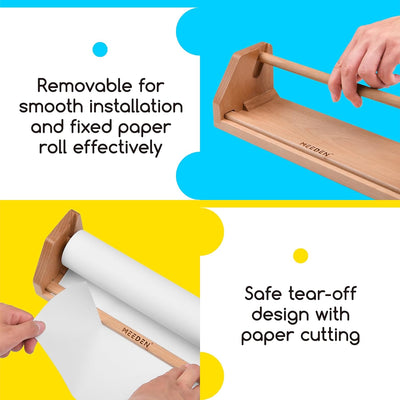 MEEDEN Paper Roll Dispenser with 3 Paper Rolls (12" x 75ft) - Beech Wood Kids Easel, Wooden Tabletop Easel for Kids Art Supplies, Toddler, Doodle, Drawing, Art, Craft