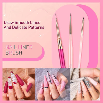 Nail Art Brushes Set, 3PC Mini Nail Art Design Tiny Detailer Brushes, Nail Art Liner Long Striping Brush and 3d Brush For Flower Gel Polish Manicure Salon DIY at Home