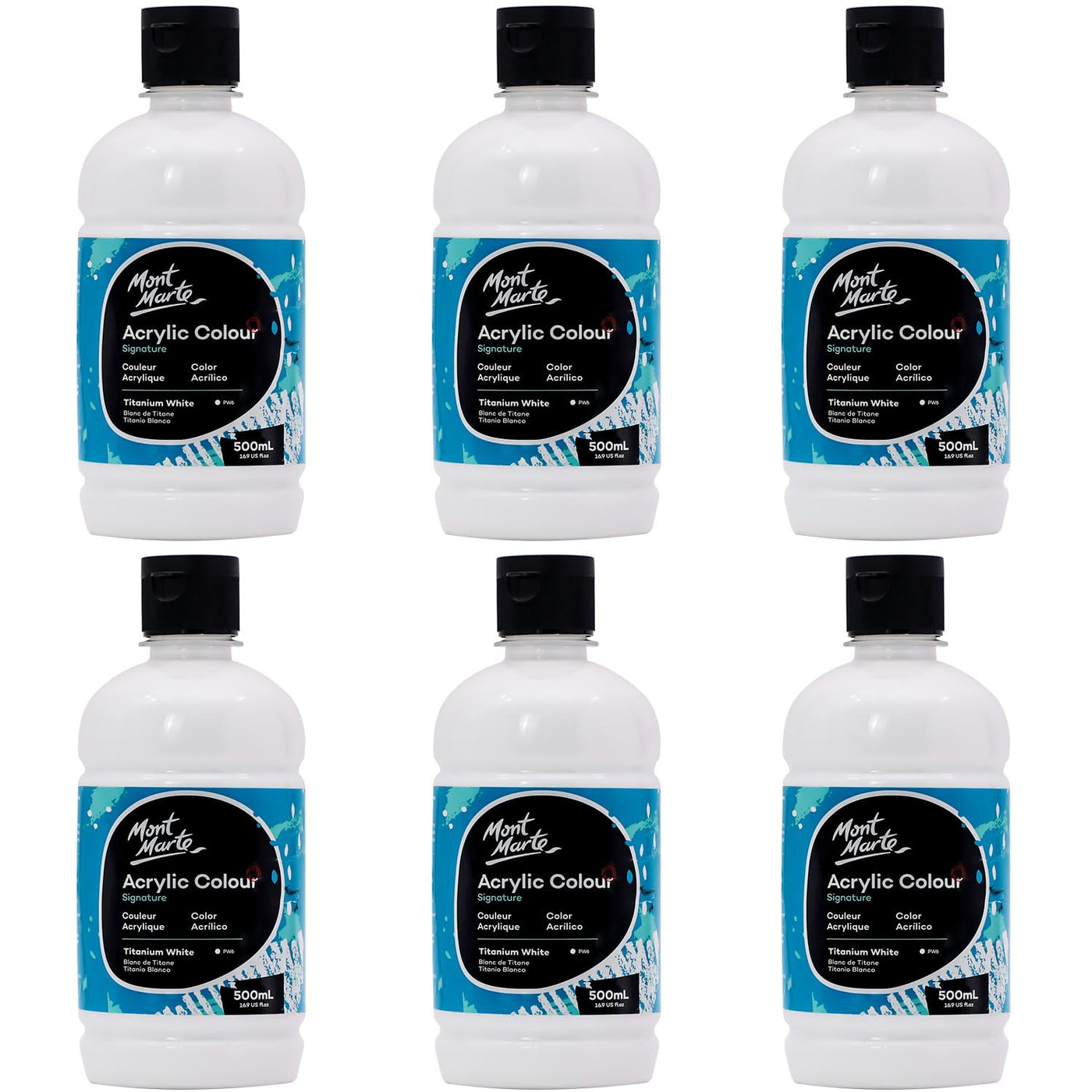 Mont Marte Signature Titanium White Acrylic Paint, 16.9oz (500ml), Semi-Matte Finish, 12 Colors, Suitable for Canvas, Wood, Fabric, Leather, Cardboard, Paper, MDF and Crafts