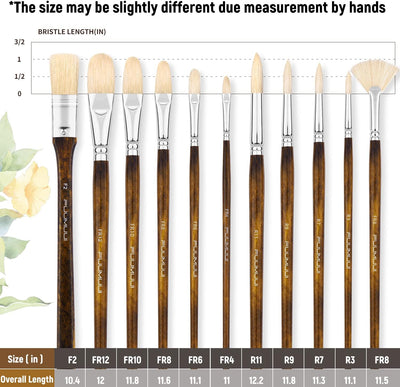 Fuumuui Professional Oil Paint Brush Set, 11pcs Superior Hog Bristle Paint Brushes Perfect for Oil Acrylic Gouache Painting