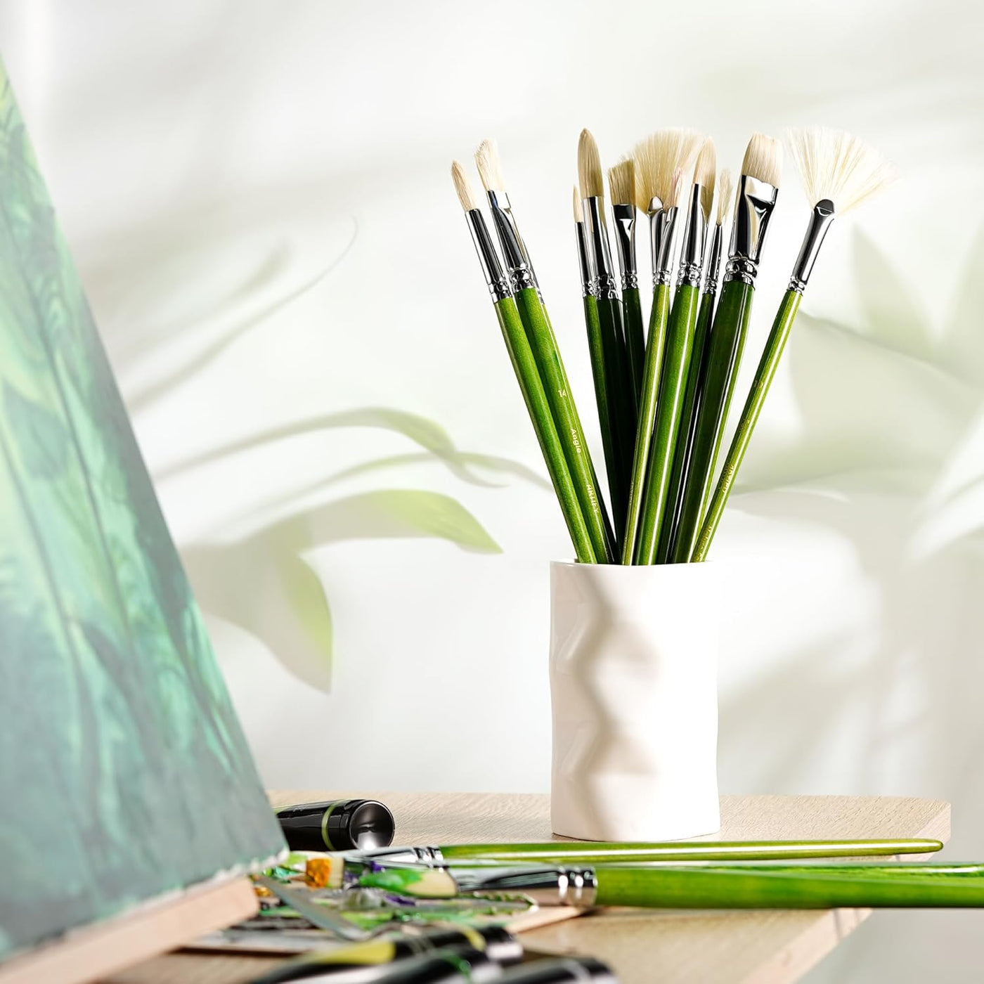 ARTIFY 15-Piece Professional Oil Paint Brush Set - Natural Hog Bristle, No-Shedding, Handcrafted by Masters for Oil/Acrylic/Gouache/Watercolor Painting (Includes Carrying Case)