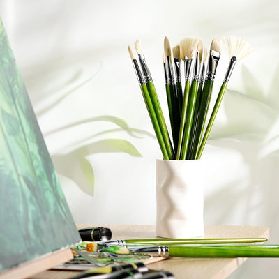 ARTIFY 15-Piece Professional Oil Paint Brush Set - Natural Hog Bristle, No-Shedding, Handcrafted by Masters for Oil/Acrylic/Gouache/Watercolor Painting (Includes Carrying Case)