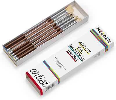 MEEDEN Artist Oil Paint Brush Set: 10 Pcs Hog Bristle Art Paint Brushes - Professional Oil Paint Brushes with Wood Long Handle - Perfect for Adults Canvas Painting