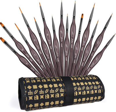 Golden Maple Miniature Paint Brushes, 15PC Model Brushes Micro Detail Paint Brush Set, Fine Detailing for Acrylics, Oils, Watercolors & Paint by Number, Figurine (Black)