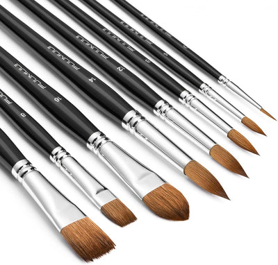 Sable Watercolor Brushes Professional, Fuumuui 8Pcs Sable Brush Set Variety Shapes with Flat, Round Pointed, Cat's Tongue Oval Wash Perfect for Watercolor Acrylic Gouache Inks Painting