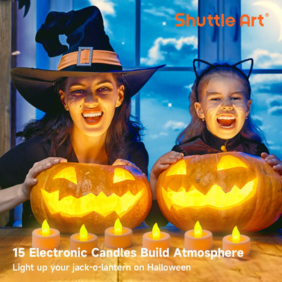 Shuttle Art 40PCS Pumpkin Carving Kit, 22 PCS Stainless Steel Pumpkin Carving Stencils with 15 Electronic Candles & 3 Carving Tools, Easy Safe Fun and Durable for Kids Adults Pumpkin Carving