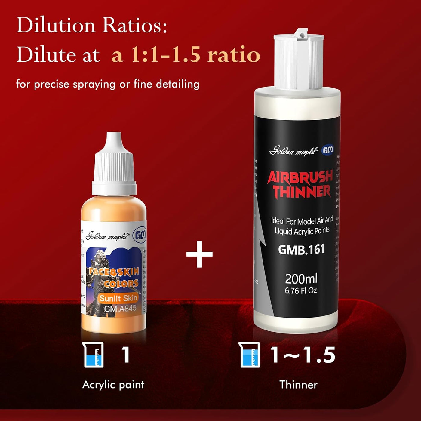 Golden Maple Airbrush Paint Thinner for Acrylic, Lacquer Paints - 6.76oz Fast-Drying Non-Toxic Solvent | Airbrush Flow Improver for Model Kit, Shoes, Plastic, Metal | Water-Based Acrylic Paint Thinner