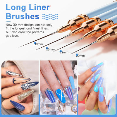 Nail Art Brushes, Double-Ended 10PCS Head Long Nail Art Liner Brushes Nail Design Brushes for Long Lines,Tiny Details,Fine Drawing Nail Brushes for Nail Art,Sizes 5/7/9/10/11/15/20/22/25/30