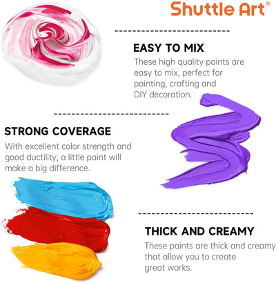 Shuttle Art 18 Colors Acrylic Paint Bottle Set (250ml/8.45oz), Rich Pigmented Bulk Painting Supplies for Artists, Beginners and Kids on Rocks Crafts Canvas Wood Ceramic