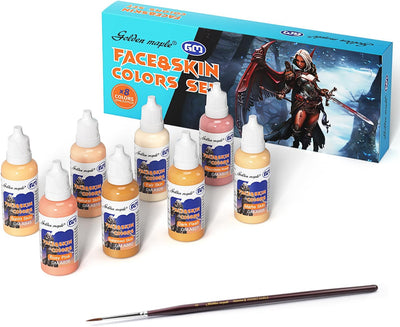 golden maple 8 Realistic Skin Tone Acrylic Paint Set + Premium Kolinsky Sable Brush – Professional Miniature Model, Dolls & Figure Painting, Airbrush Compatible, 20ml (0.67 Fl Oz)