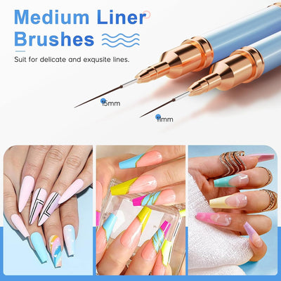 Nail Art Brushes, Double-Ended 10PCS Head Long Nail Art Liner Brushes Nail Design Brushes for Long Lines,Tiny Details,Fine Drawing Nail Brushes for Nail Art,Sizes 5/7/9/10/11/15/20/22/25/30