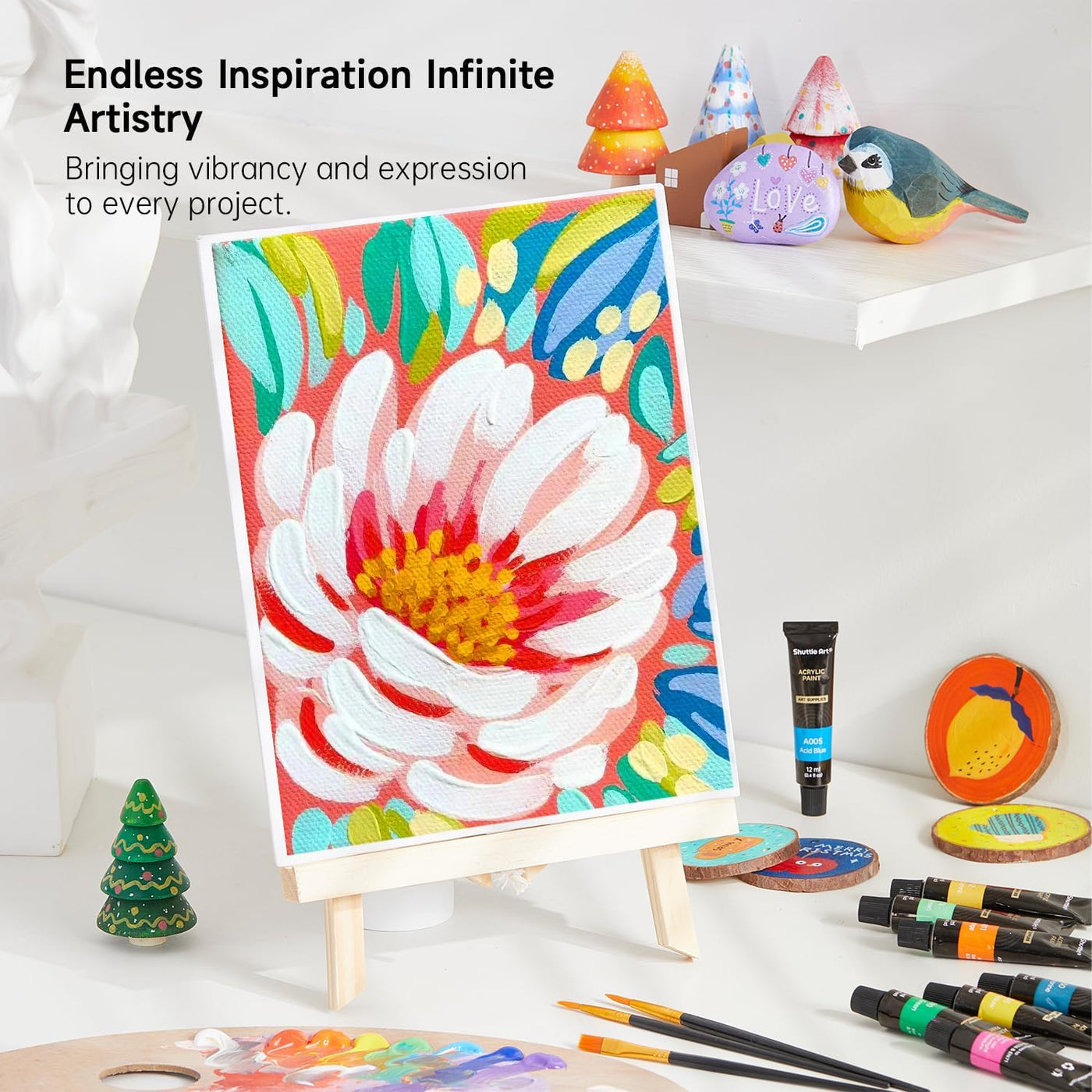 Shuttle Art Acrylic Paint Set, 30 x12ml Tubes Artist Quality Non Toxic Rich Pigments Colors Great for Kids Adults Professional Painting on Rocks Canvas Wood Clay Fabric Ceramic Crafts