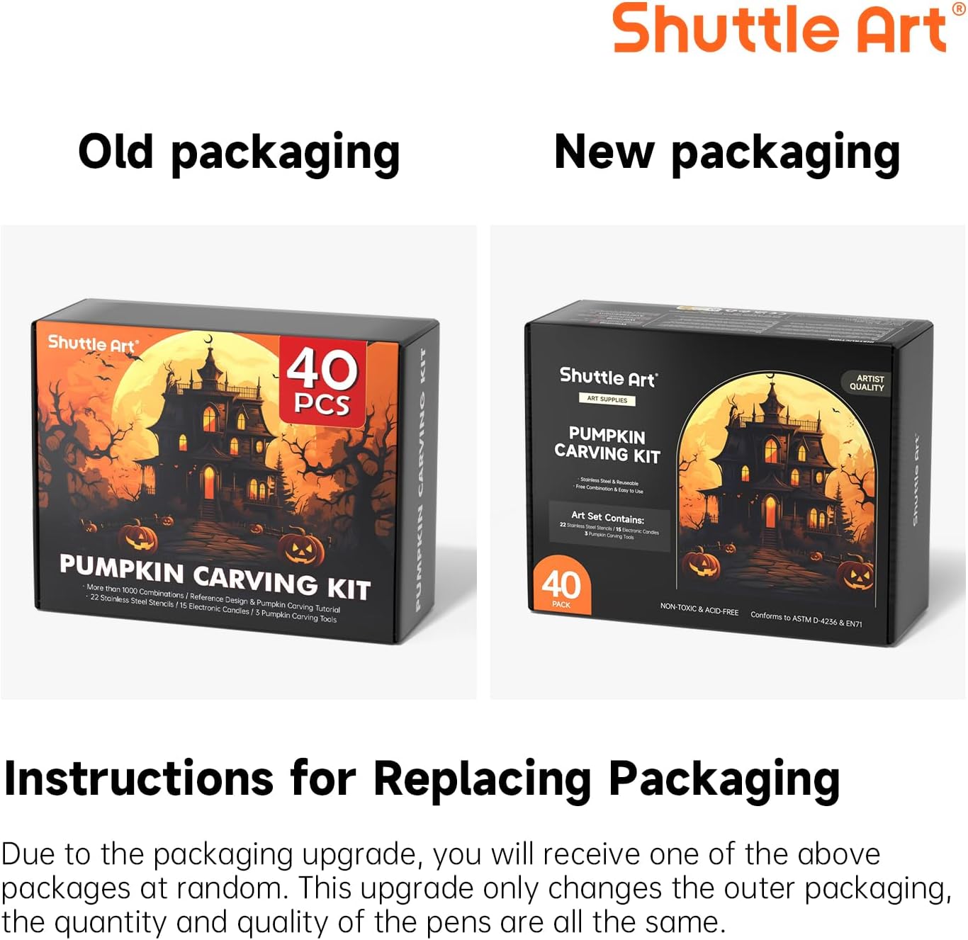 Shuttle Art 40PCS Pumpkin Carving Kit, 22 PCS Stainless Steel Pumpkin Carving Stencils with 15 Electronic Candles & 3 Carving Tools, Easy Safe Fun and Durable for Kids Adults Pumpkin Carving