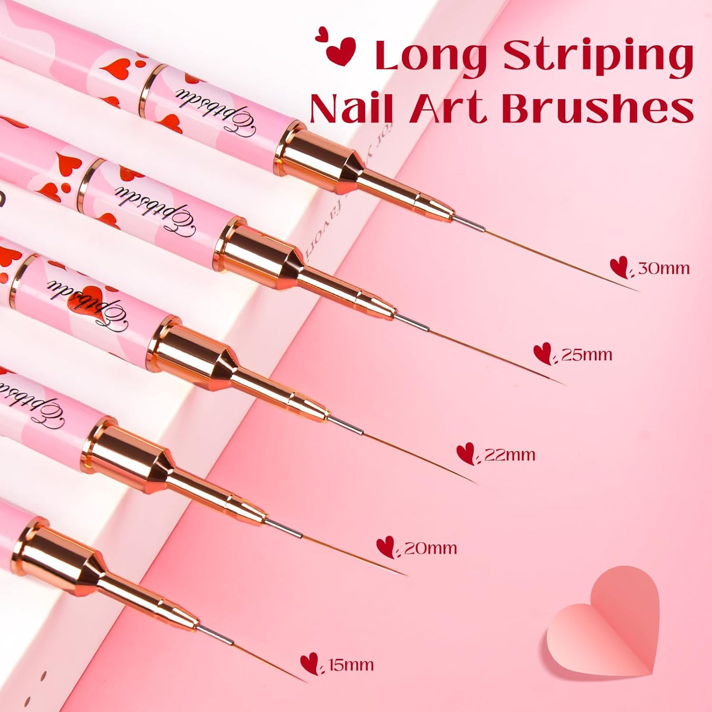 Nail Art Brushes Set - Eptbsdu 5PC Double Ended Nail Art Liner Brushes Striping Brushes for Short Strokes, Details, Blending, Elongated Lines 5/7/9/10/11/15/20/22/25/30mm
