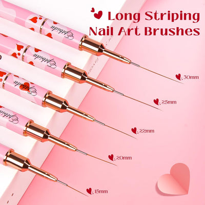 Nail Art Brushes Set - Eptbsdu 5PC Double Ended Nail Art Liner Brushes Striping Brushes for Short Strokes, Details, Blending, Elongated Lines 5/7/9/10/11/15/20/22/25/30mm