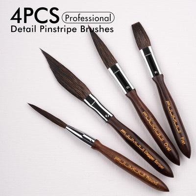Fuumuui 4pcs Squirrel Hair Brush Set - Detail Script Liner, Scroll, Sword & Dagger Striper Brushes