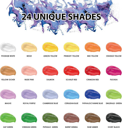 INK LAB Acrylic Paint Set 24 Tubes Non Toxic Acrylic Craft Paints for Artists Beginners Canvas Wood Painting, No Fading & Rich Pigment, 12ml/Tube