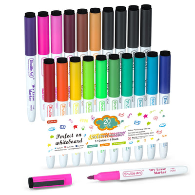 Shuttle Art Magnetic Whiteboard Markers, 20 Pieces Fine Tip and Eraser, Dry Erase Whiteboard Markers, for Writing on Whiteboards, Weekly Planner, Glass for School Office Home