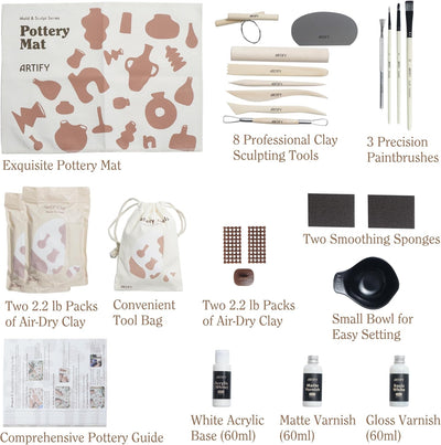 ARTIFY Air Dry Clay Kit for Adults, DIY Pottery Craft Airdry Tool Kit at Home, Art Hobby Clay Sculpting Modeling Making, Date Night Couples Family Beginners Birthday Gifts