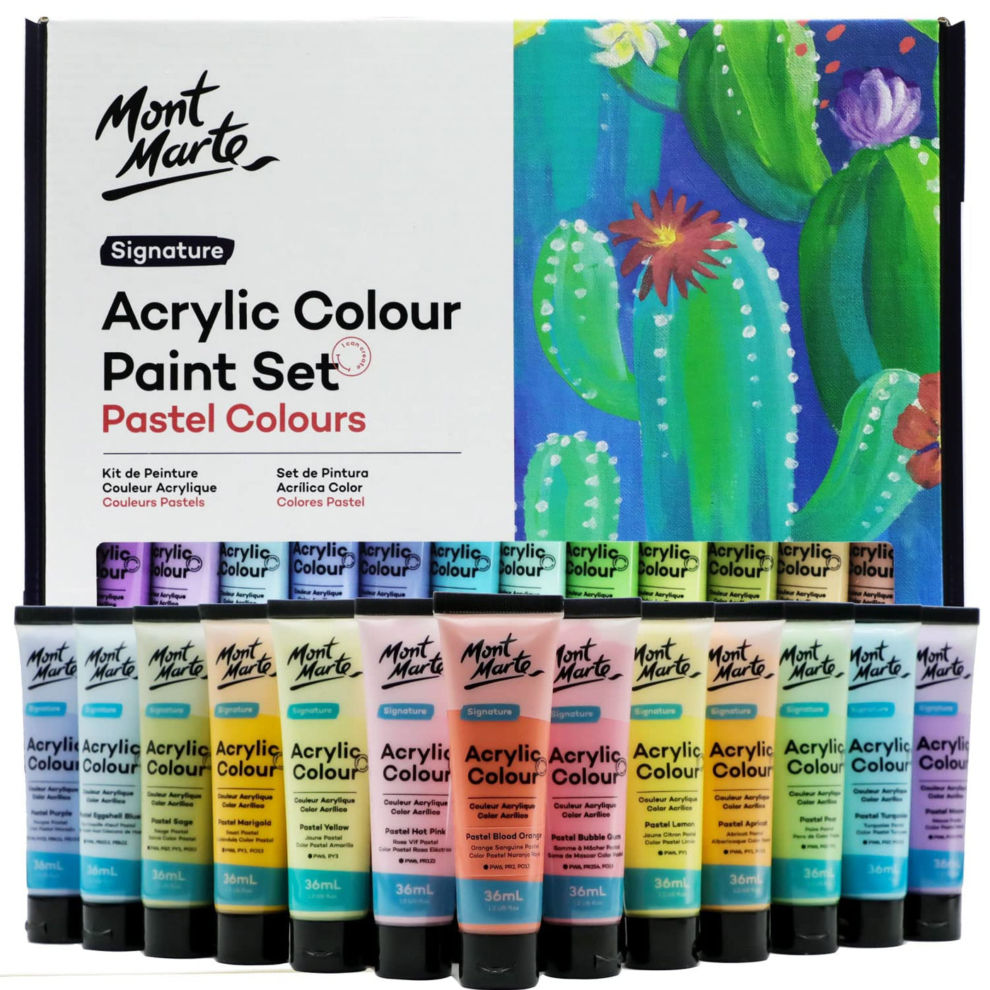 Mont Marte Acrylic Paint Set 24 Colours 36ml, Perfect for Canvas, Wood, Fabric, Leather, Cardboard, Paper, MDF and Crafts