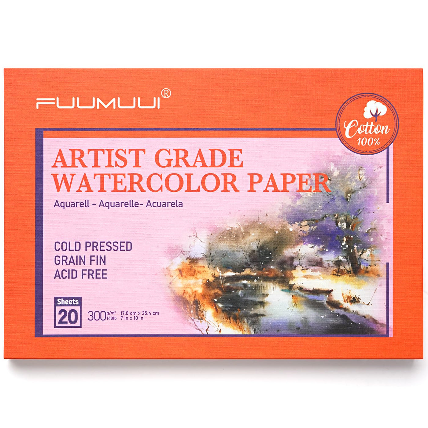 Fuumuui Watercolor Sketchbook - 5.5x8.5-inch, 100% Cotton Paper, Cold Pressed, 140 lb/300gsm, 22 Sheets for Travel Notebook
