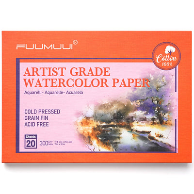 Fuumuui Watercolor Sketchbook - 5.5x8.5-inch, 100% Cotton Paper, Cold Pressed, 140 lb/300gsm, 22 Sheets for Travel Notebook