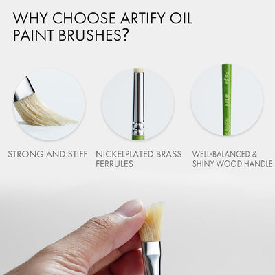 ARTIFY 15-Piece Professional Oil Paint Brush Set - Natural Hog Bristle, No-Shedding, Handcrafted by Masters for Oil/Acrylic/Gouache/Watercolor Painting (Includes Carrying Case)