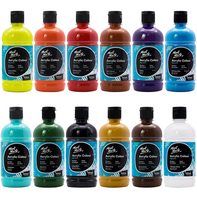 Mont Marte Signature Titanium White Acrylic Paint, 16.9oz (500ml), Semi-Matte Finish, 12 Colors, Suitable for Canvas, Wood, Fabric, Leather, Cardboard, Paper, MDF and Crafts
