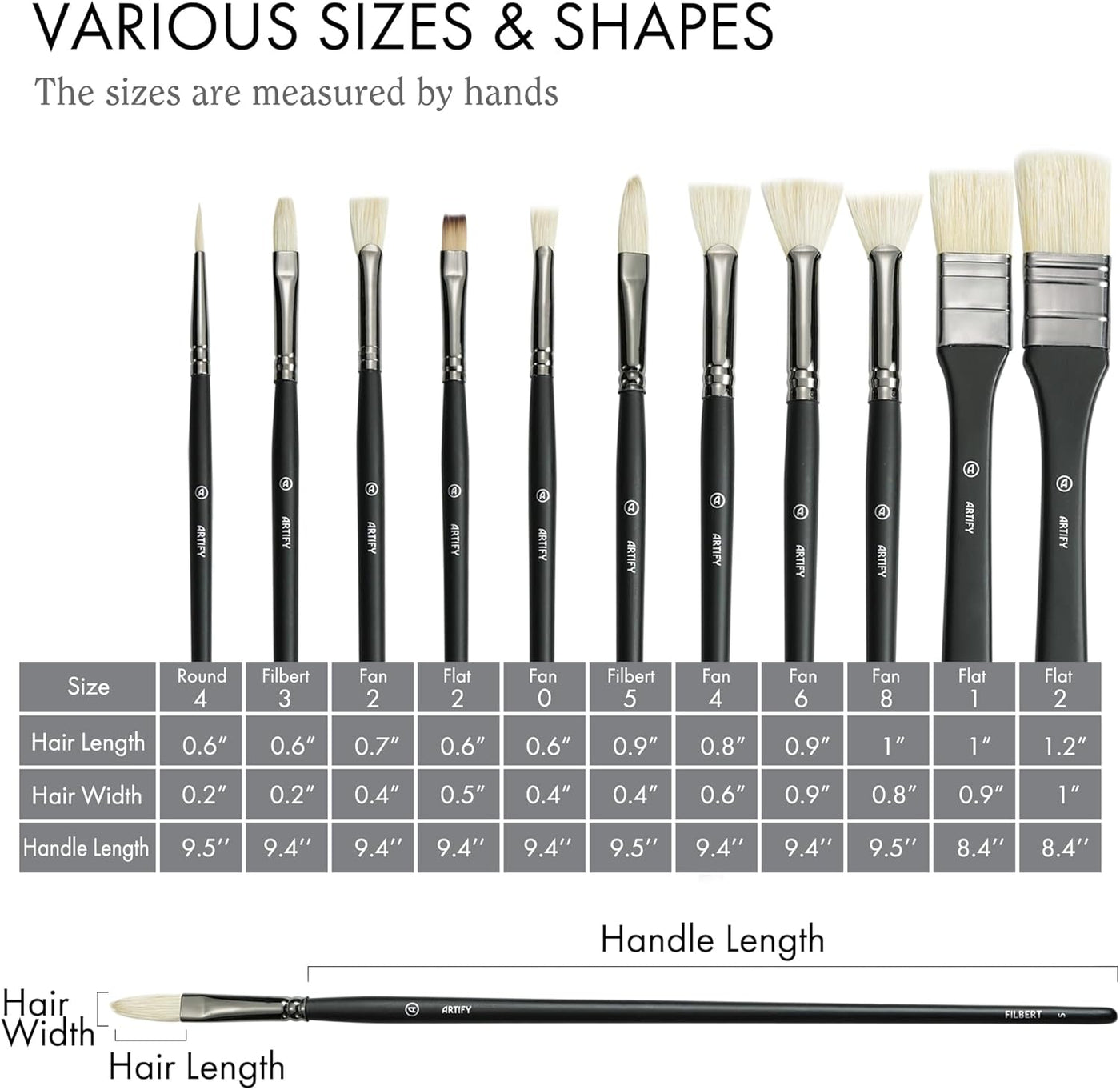 ARTIFY Oil Paint Brush Set - 11 Pieces | Professional Artist Paint Brush Set for Oil, Acylic and Gouache | Natural Hog Bristle Brushes with an Additional Nylon Brush