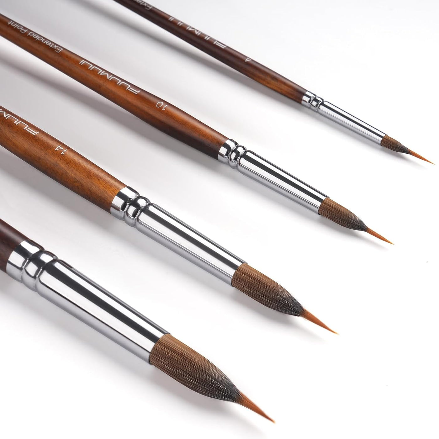 Watercolor Brushes Professional, Fuumuui 4Pcs Extended Needle Point Brushes Synthetic Extra Long Pinhead Brush with Sable Body for Fine Detailing - Watercolor Acrylic Gouache Inks Painting