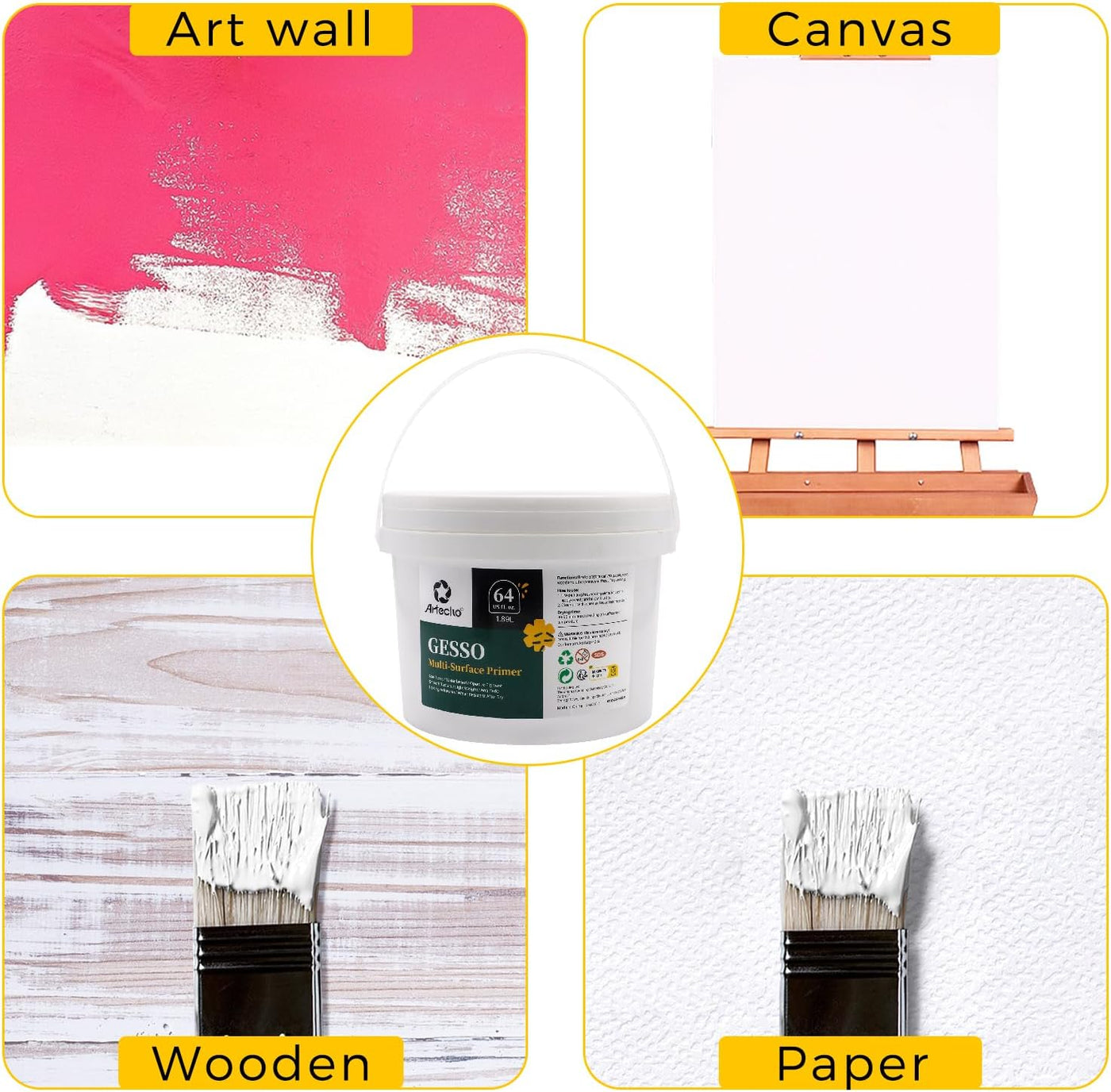 Artecho Gesso 64oz / 1.89L, White Gesso Primer for Acrylic Painting, Oil Painting