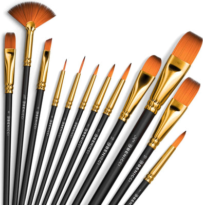 Professional 12-Piece Artist Paint Brush Set for Acrylic, Oil & Watercolor Painting