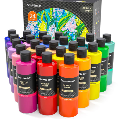 Shuttle Art 18 Colors Acrylic Paint Bottle Set (250ml/8.45oz), Rich Pigmented Bulk Painting Supplies for Artists, Beginners and Kids on Rocks Crafts Canvas Wood Ceramic