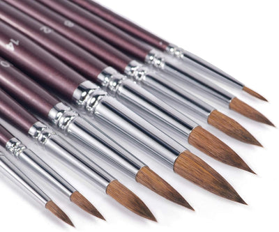 Sable Watercolor Brushes, Fuumuui 9pcs Detail to Mop Kolinsky Sable Brushes Round Pointed Professional Watercolor Brushes Perfect for Watercolor Gouache Acrylic Ink Painting