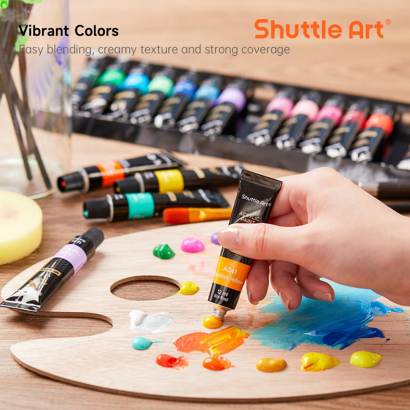 Shuttle Art Acrylic Paint Set, 30 x12ml Tubes Artist Quality Non Toxic Rich Pigments Colors Great for Kids Adults Professional Painting on Rocks Canvas Wood Clay Fabric Ceramic Crafts